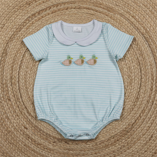 SR4081 baby boy stripes duck embroidery collared bubble romper baby clothes