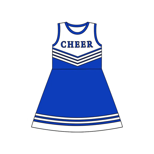 Custom Baby Girls Blue Cheer Team Knee Length Dresses D 8.13