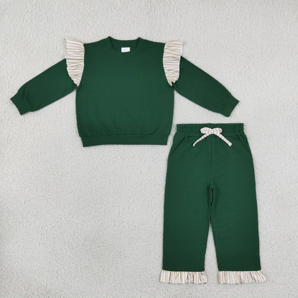 Matching baby girls solid long sleeve ruffle outfits cotton