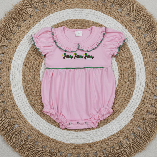 SR3532 pink duck embroidery collared bubble romper infant clothes