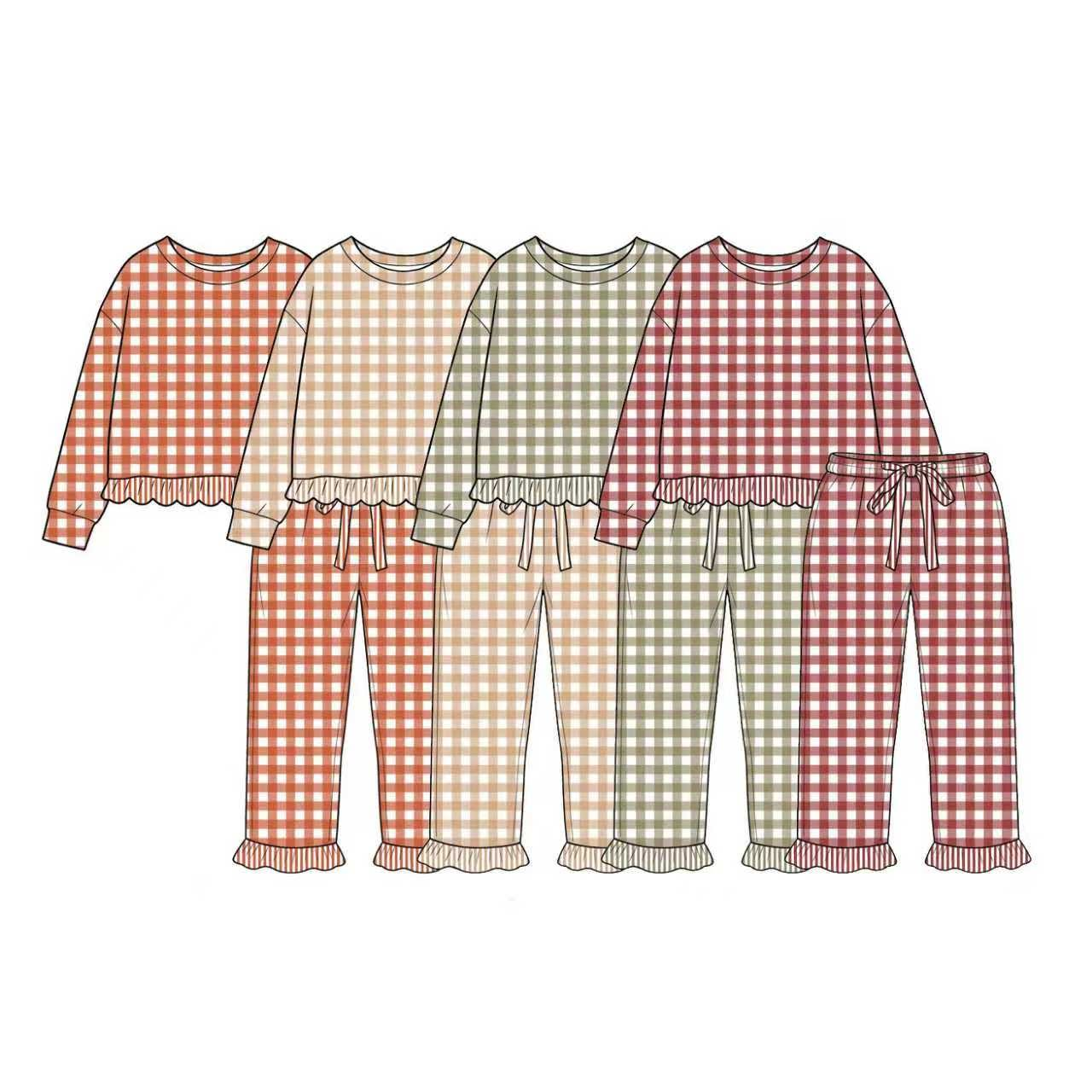 Pre order long sleeve ruffle gingham pants set