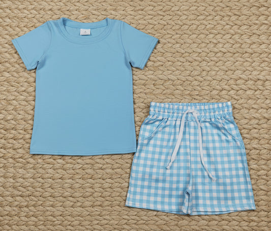 blue gingham pocket shorts set boy clothing