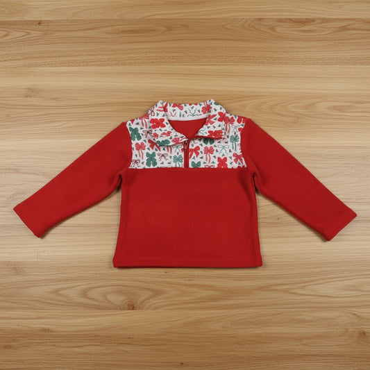 green red coquette zip fleece pullover