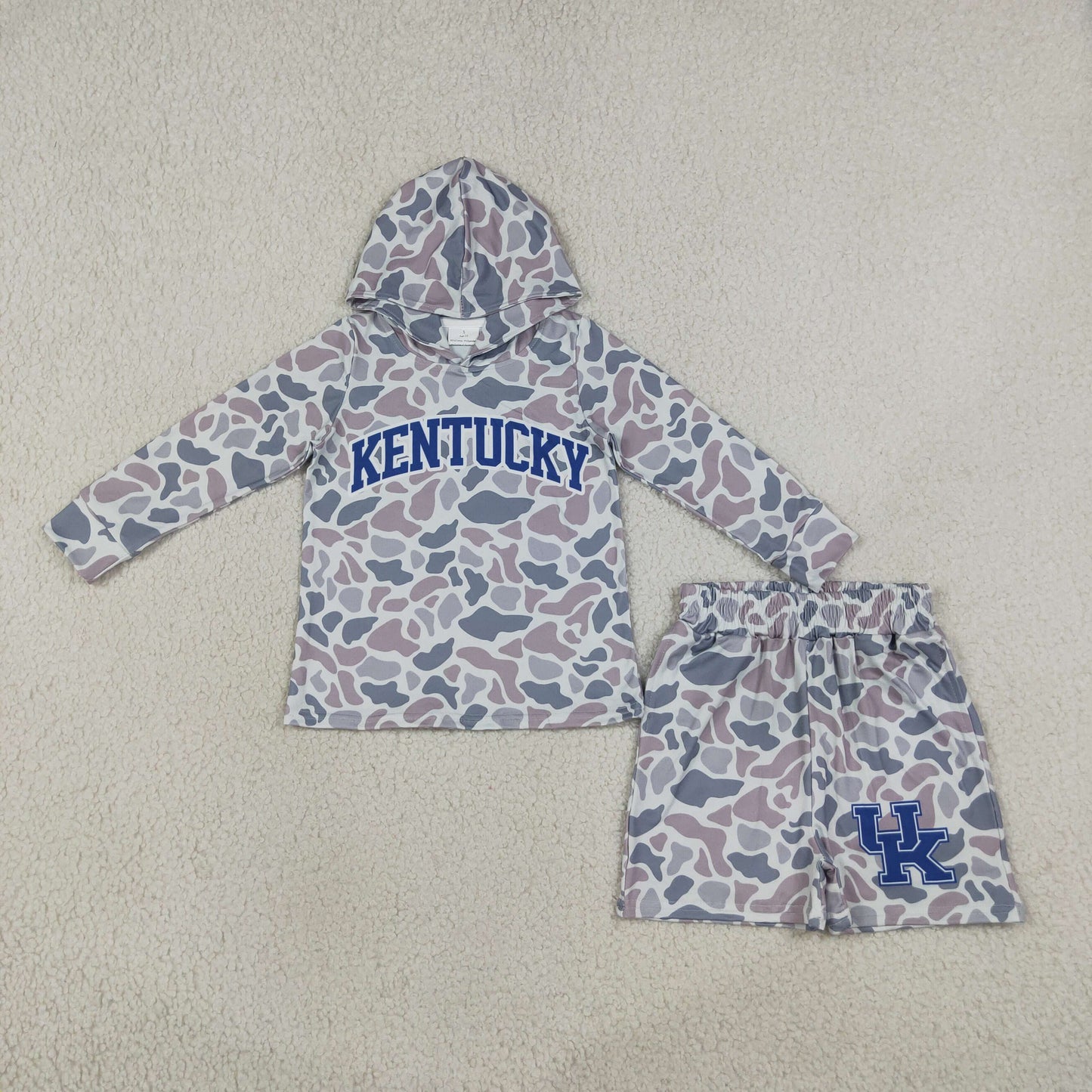 football team camo hoodie shorts set