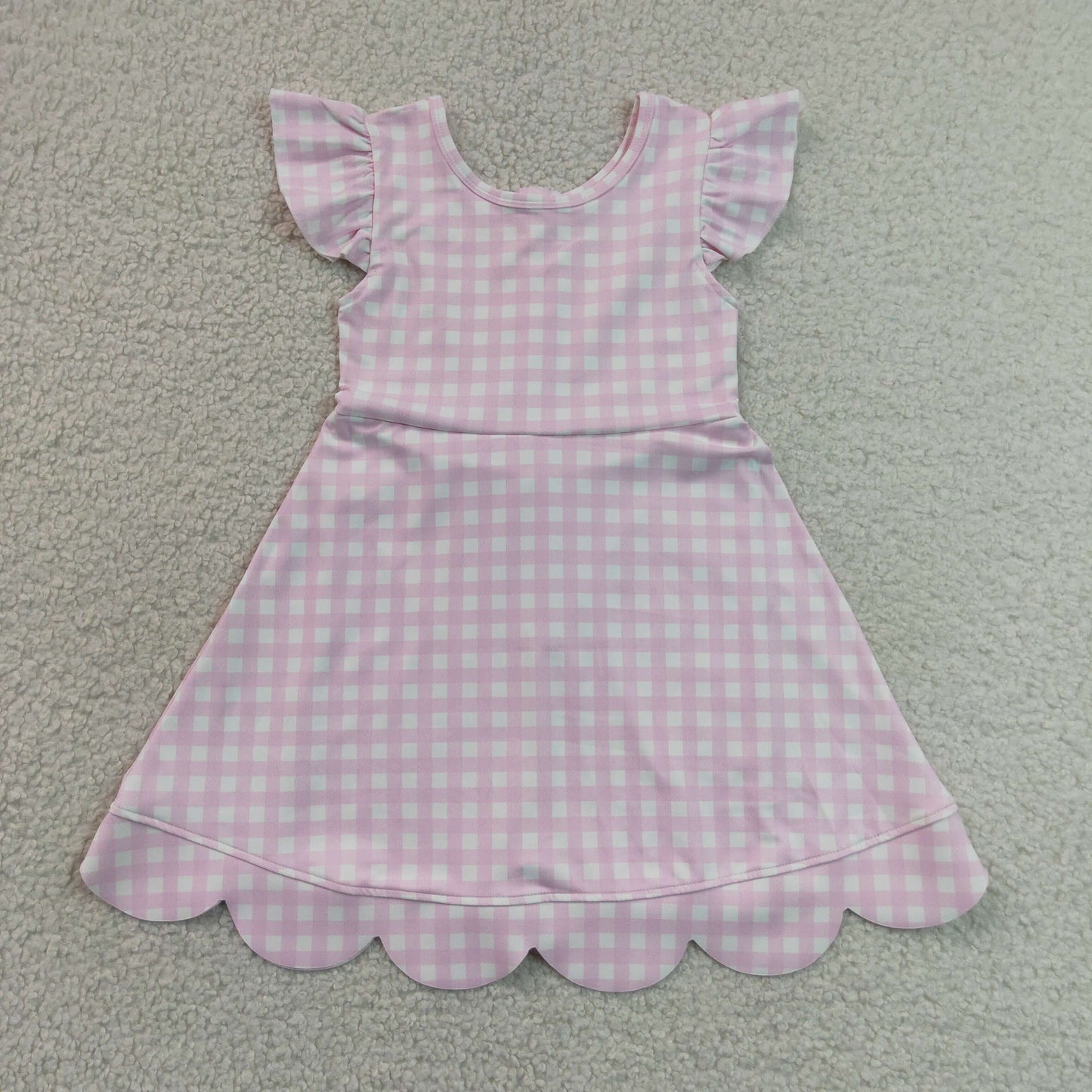 flutter sleeve pink gingham scallop athletic dress