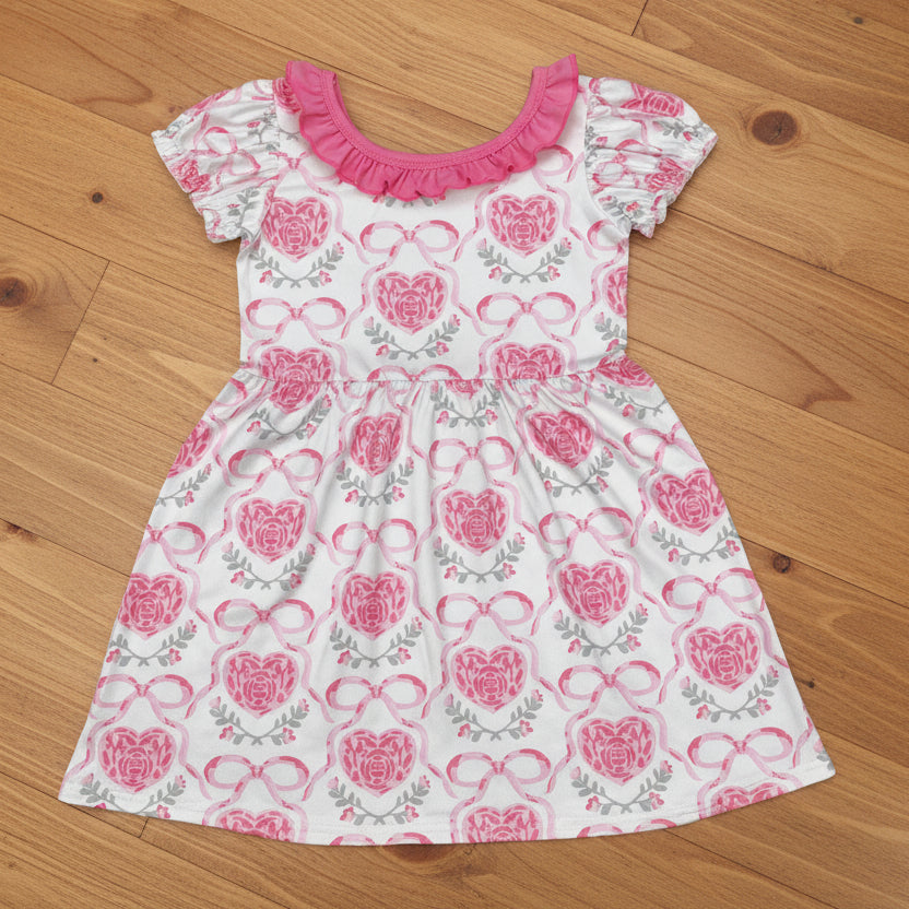 pink white hearts and bows girl valentine dresses