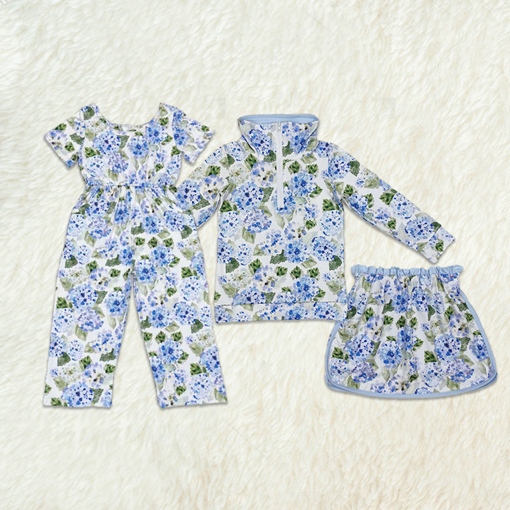 Match Baby Girls Blue Flowers Athletic Active Wear Top Shorts Skirts Clothes Sets Jumpsuit  D 3.13