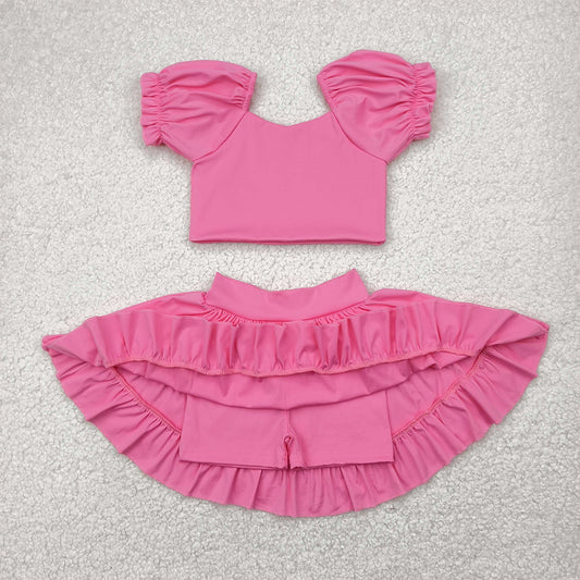 GSD2102 Baby Girls Pink Yoga Shirt Skirt Active Wear Clothes Sets D 4.9