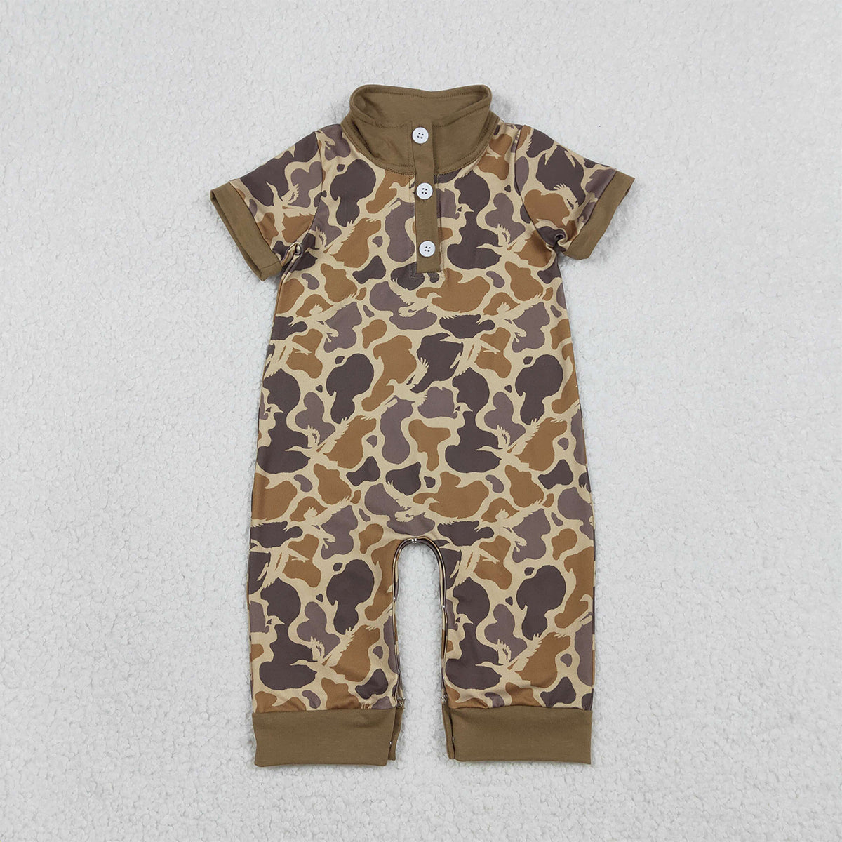 RTS NO MOQ（In Stock ) SR3638 Gray-brown camouflage button-down collar short-sleeved jumpsuit