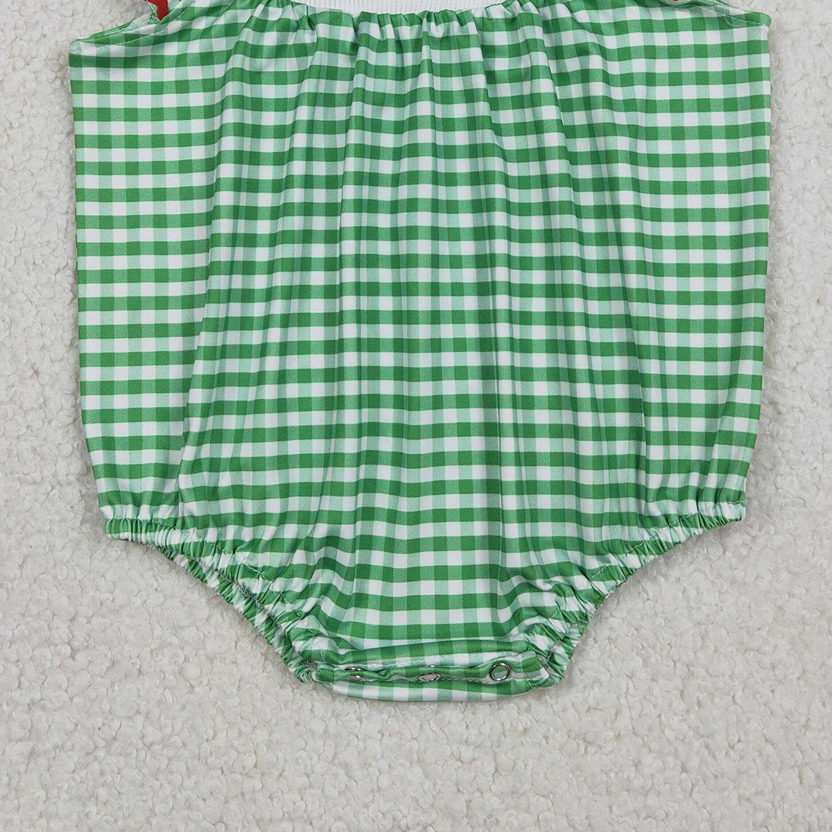 Smocked Strawberry Print Ruffle Rompers for Baby Girls Green Checked Cute Infant Clothing Summer Outfit