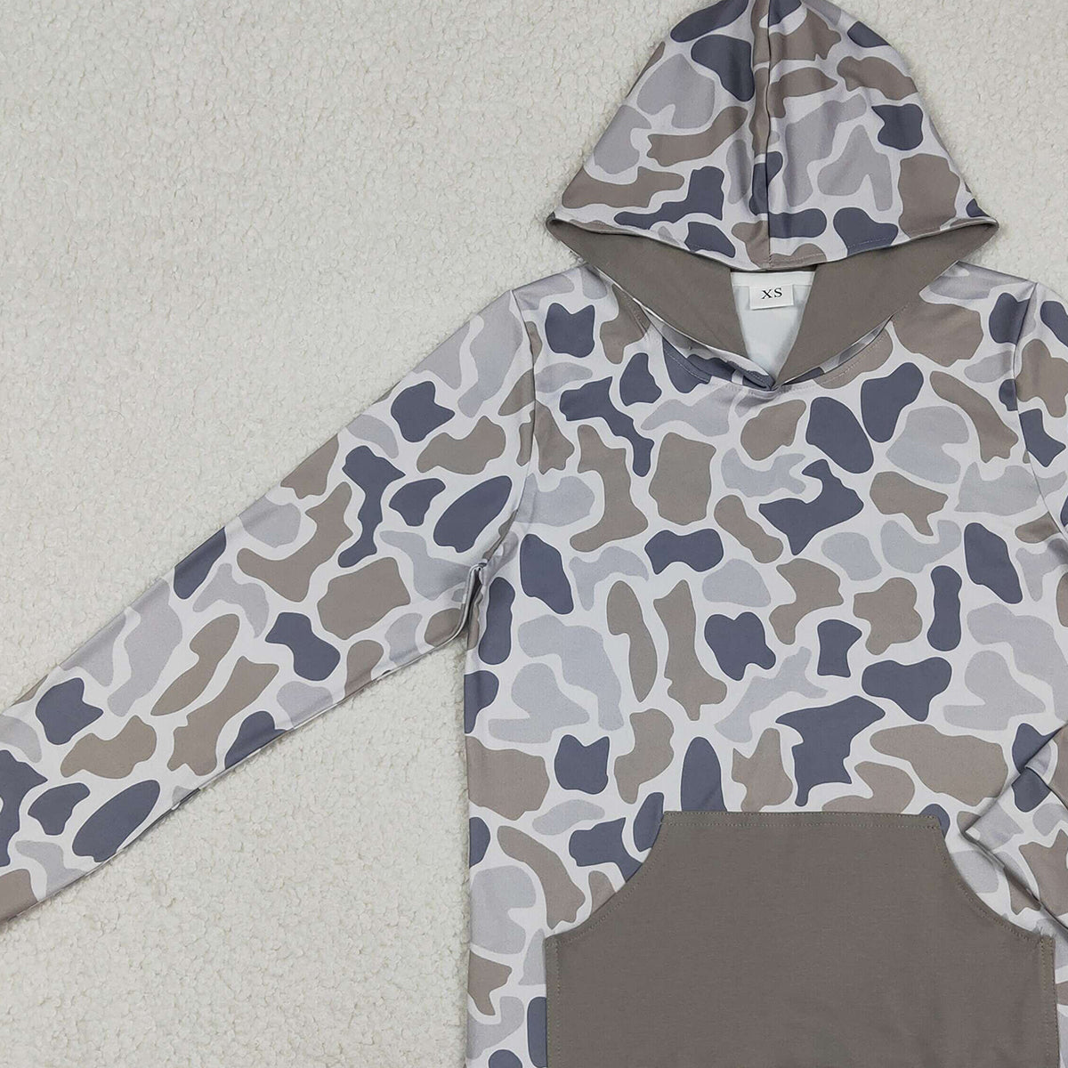 Adult Men's Long Sleeve Southern Grey Camo Hoodie with Pocket Top