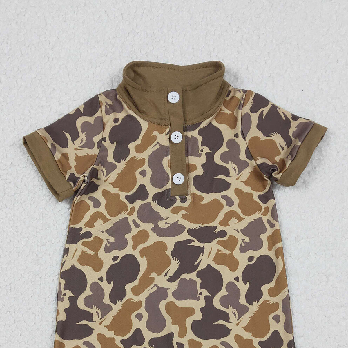 RTS NO MOQ（In Stock ) SR3638 Gray-brown camouflage button-down collar short-sleeved jumpsuit