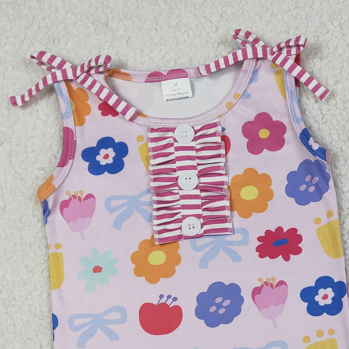 Baby Girls Colorful Flowers Button Top And Stripe Shorts Outfit Set Cute Clothing Ensemble for Infants