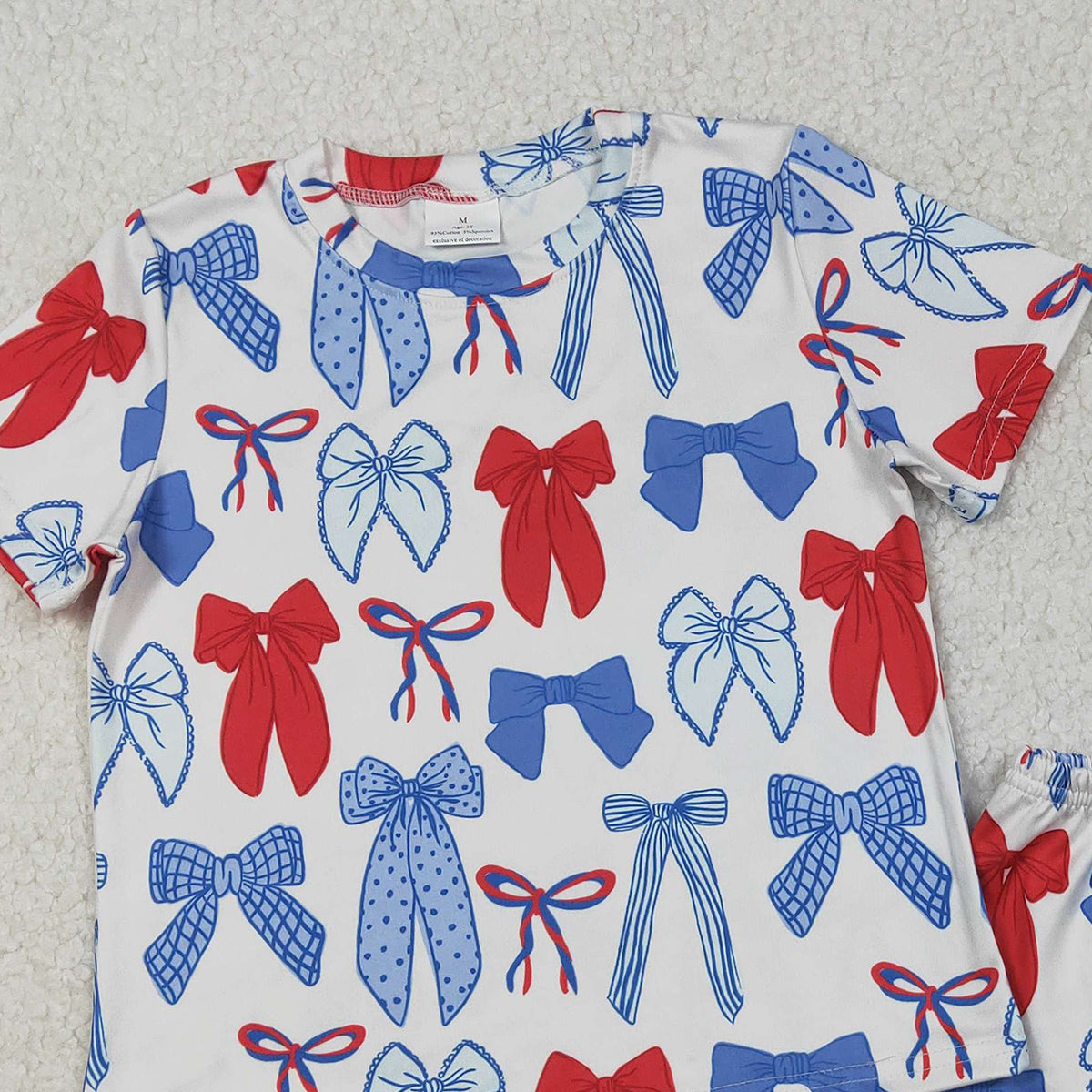 Baby Girls 4th of July Pajamas Set with Blue Red Bows Top And Shorts Patriotic Clothing for Babies
