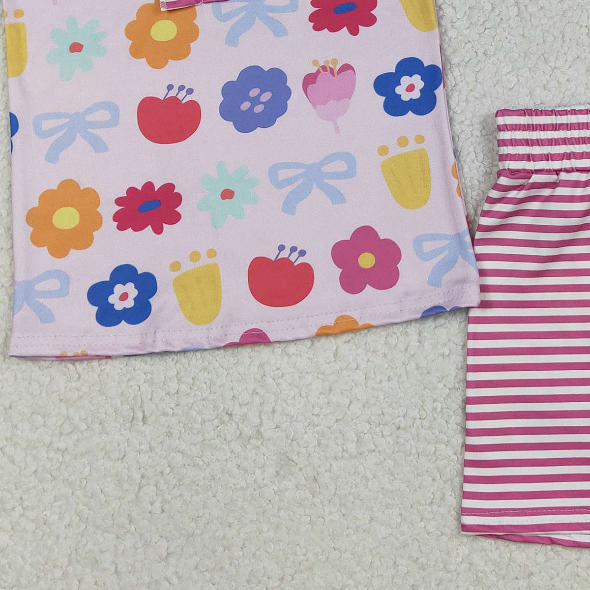 Baby Girls Colorful Flowers Button Top And Stripe Shorts Outfit Set Cute Clothing Ensemble for Infants