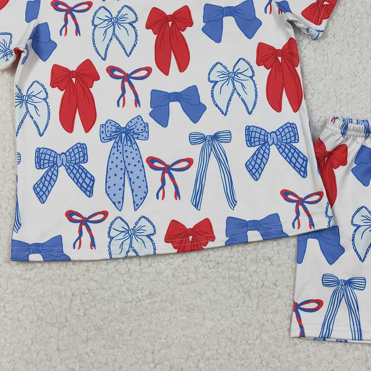 Baby Girls 4th of July Pajamas Set with Blue Red Bows Top And Shorts Patriotic Clothing for Babies