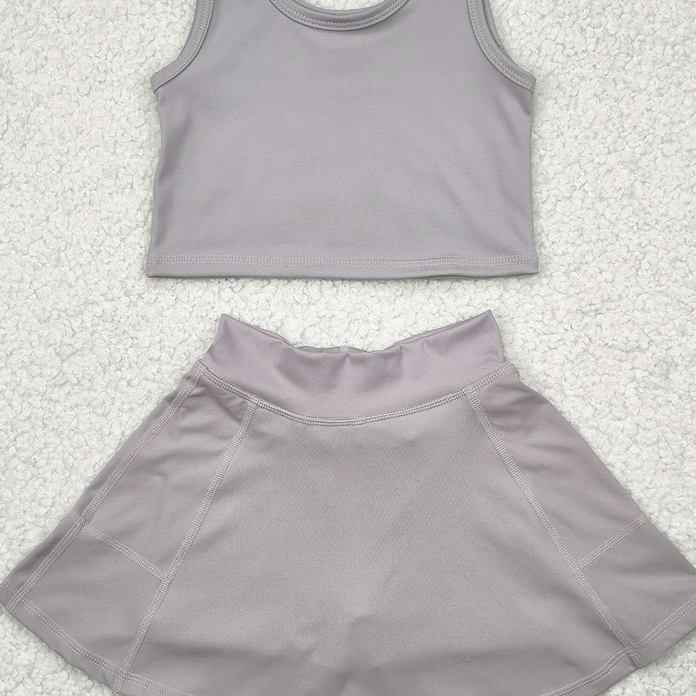 GSD1983  Baby Girls Grey Vest Top Sports Skorts Clothes Sets  D 4.19