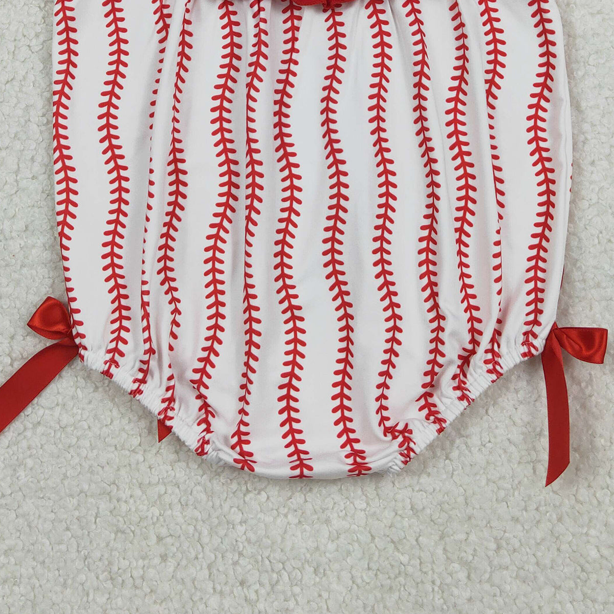 Girls Red Stripe Team Smocked Baseballs Bows Ruffle Rompers for Baby Cute Stripe Smocked Rompers for Little Ones