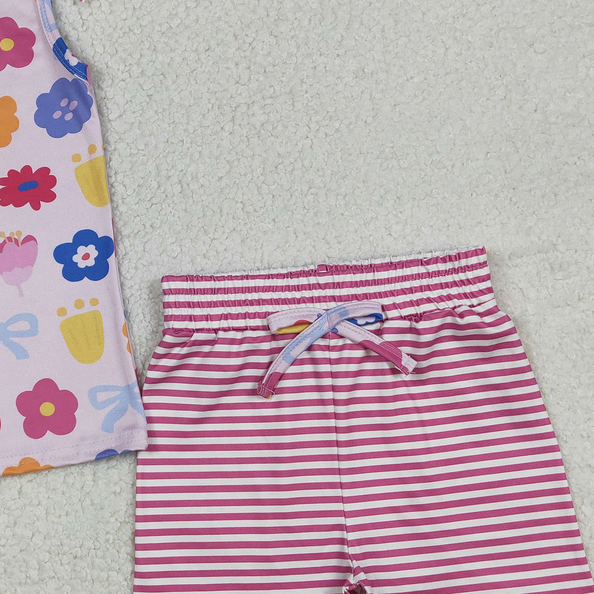 Baby Girls Colorful Flowers Button Top And Stripe Shorts Outfit Set Cute Clothing Ensemble for Infants