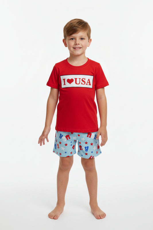 4th of July i love USA shorts outfit