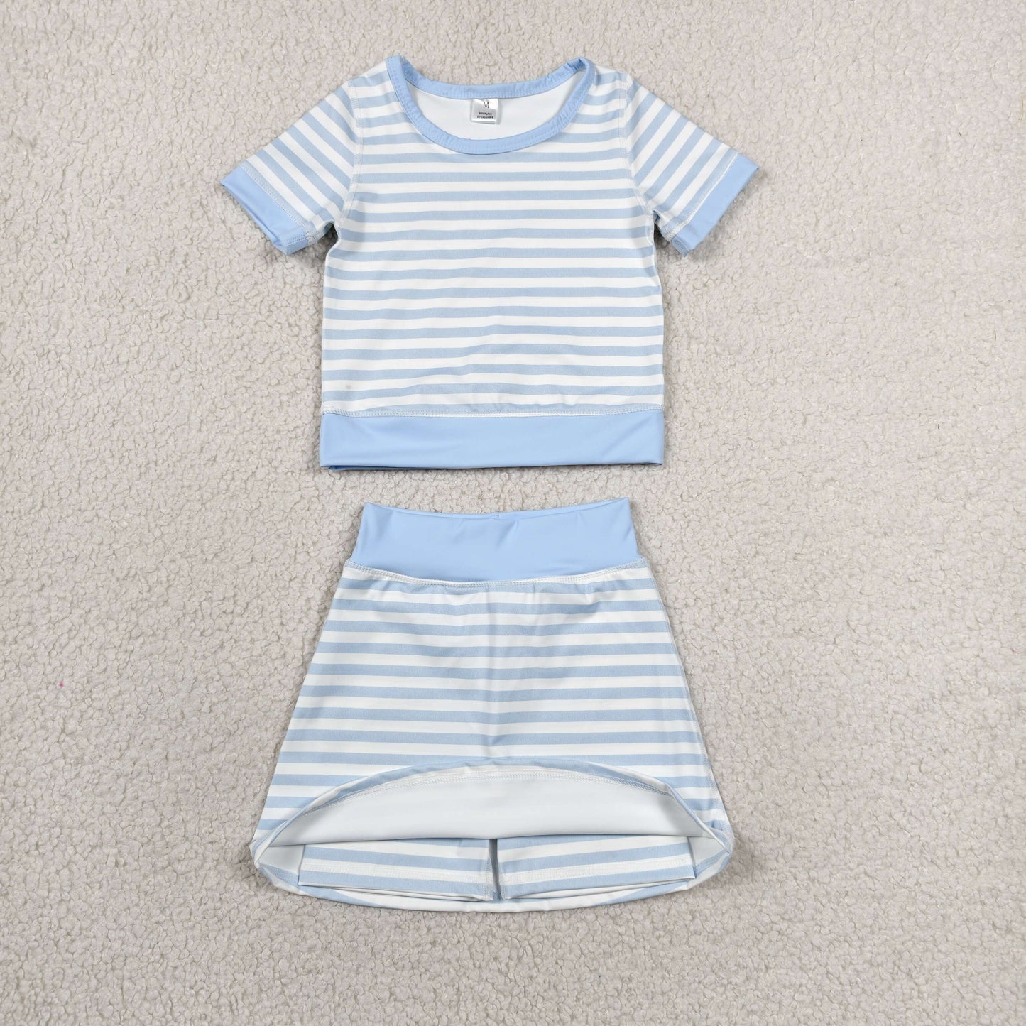 short sleeve blue stripes athletic skort outfit girls clothes
