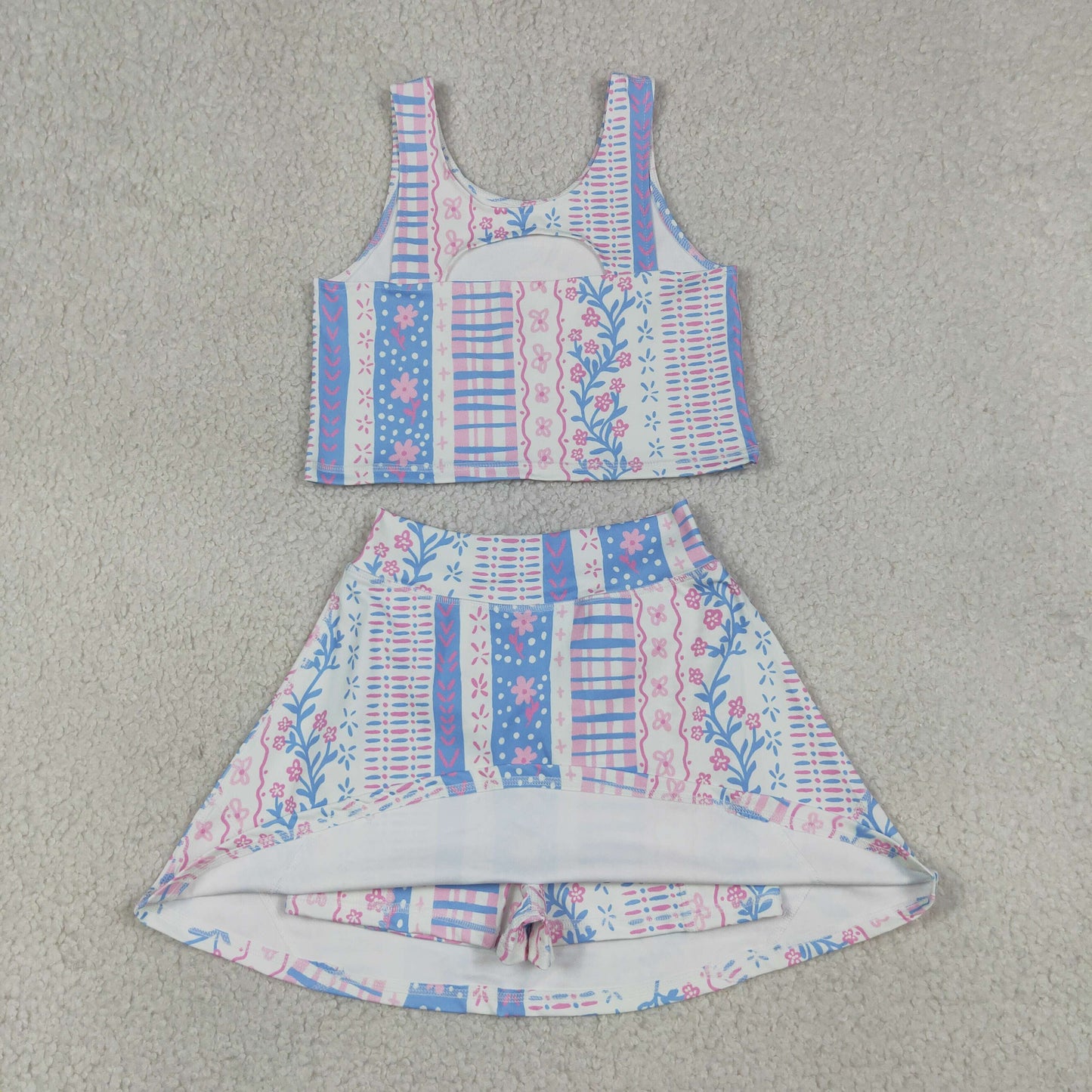vertical stripe floral athletic skort outfit girls clothes
