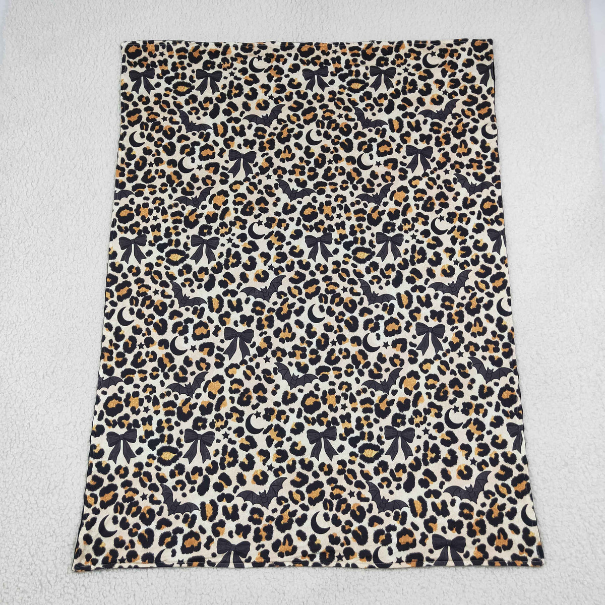 leopard with black bow bat print baby blanket for Halloween