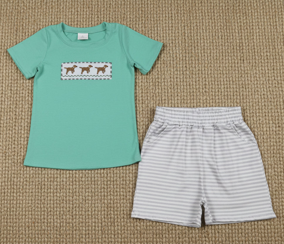 puppy dog embroidery boy shorts set summer clothes