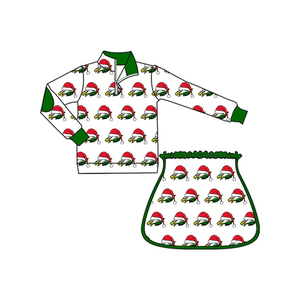 Custom  Baby Girls Eagle Team Christmas Zip Pullovers Top Skort Shorts Clothes Sets  D 8.13