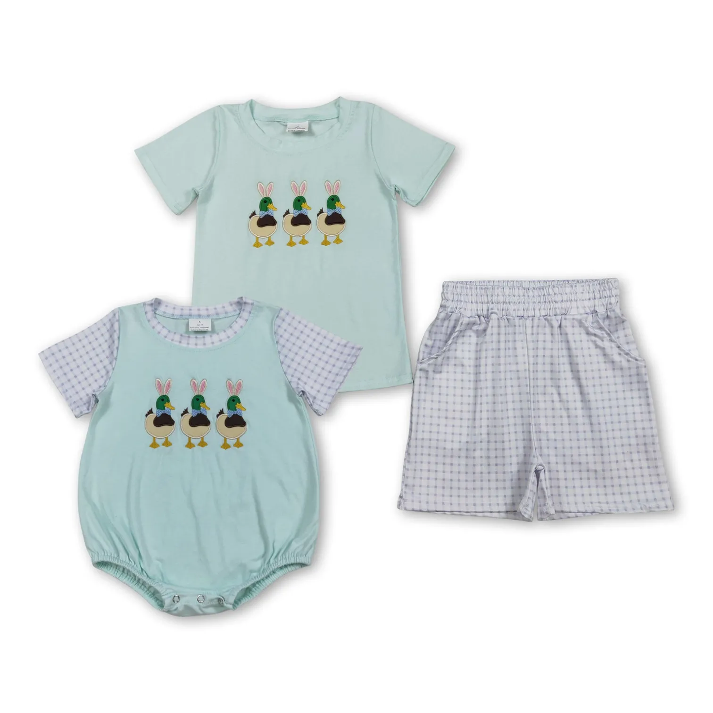 Sibling rabbit duck bubble and shorts set embroidery boy clothing