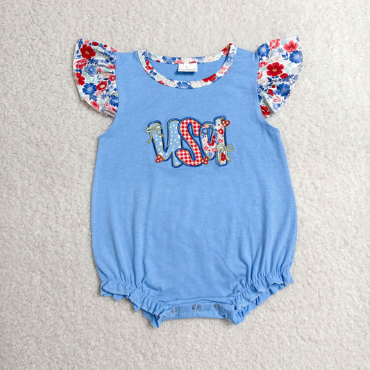 patriotic flower usa embroidery romper 4th of july girl clothes