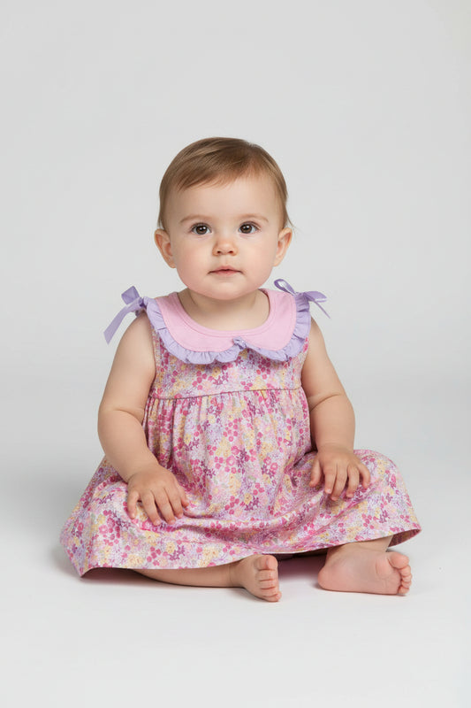 light purple floral collared bummie set