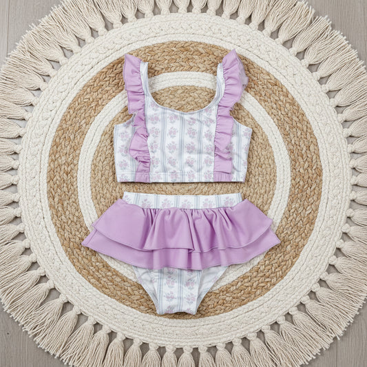 baby girl two pieces lavender floral swimsuit
