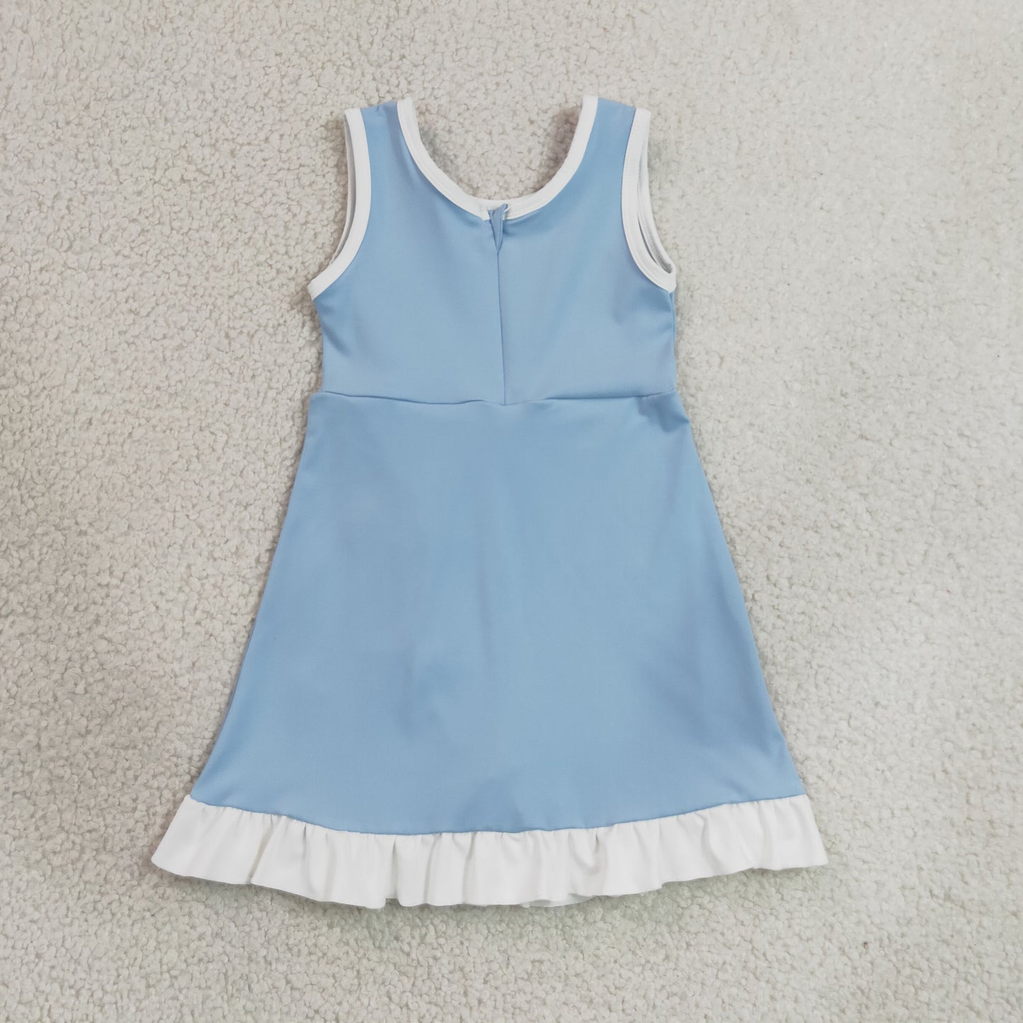 solid blue and white ruffle athletic dress