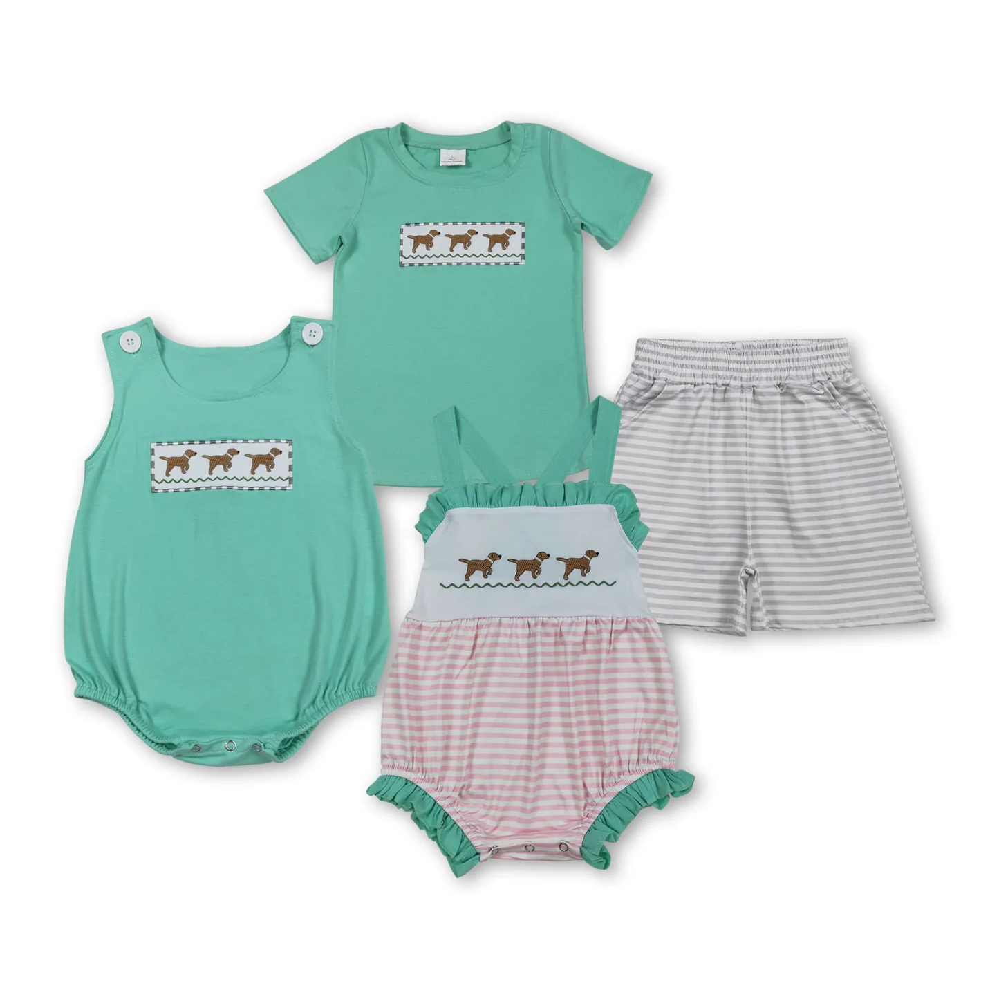 Sibling puppy dog bubble and shorts set