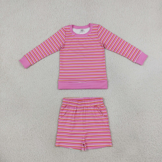 athletic pink stripe shorts set yoga outfit girls clothing