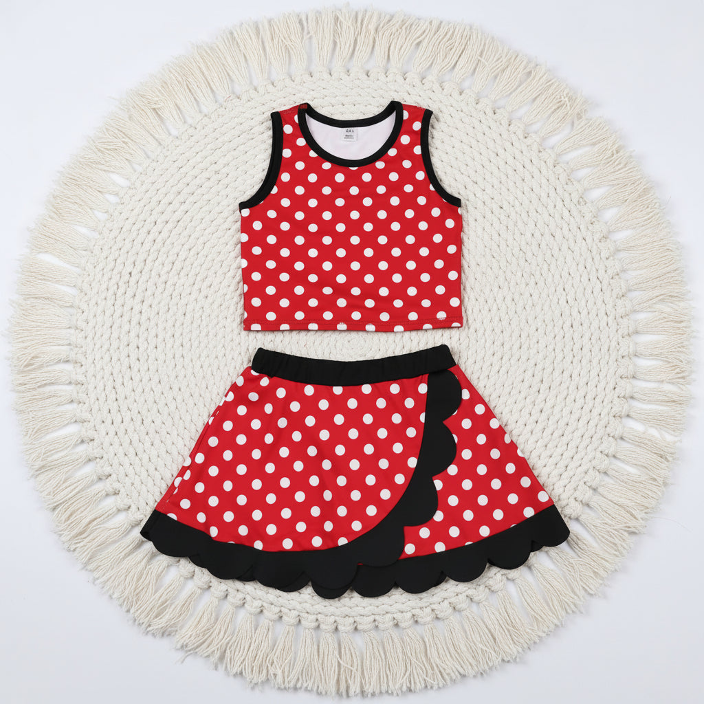 red white black polk dots scallop athletic skort outfit girls clothes