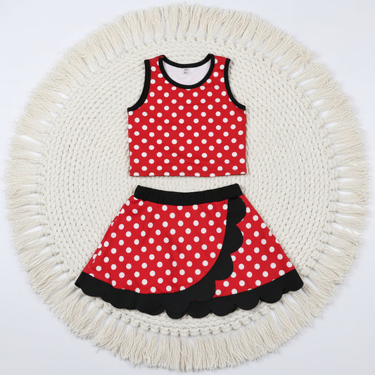 red white black polk dots scallop athletic skort outfit girls clothes