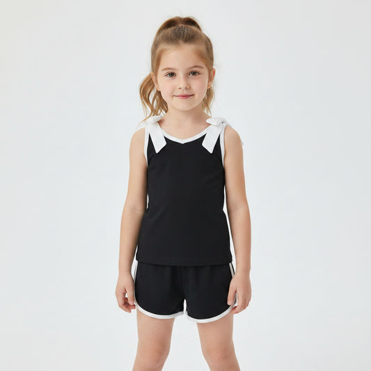 black white bow shorts set summer girl clothing
