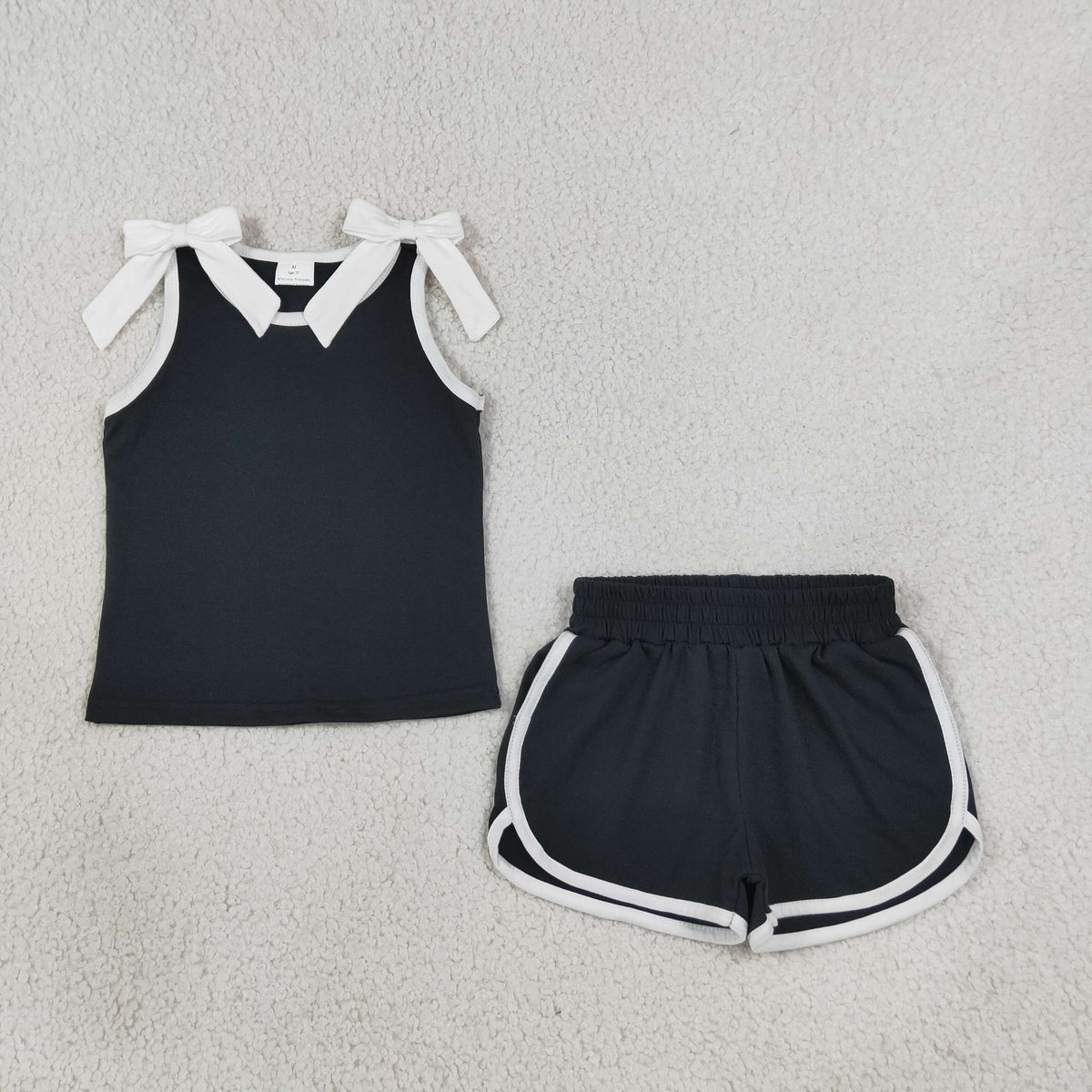 black white bow shorts set summer girl clothing