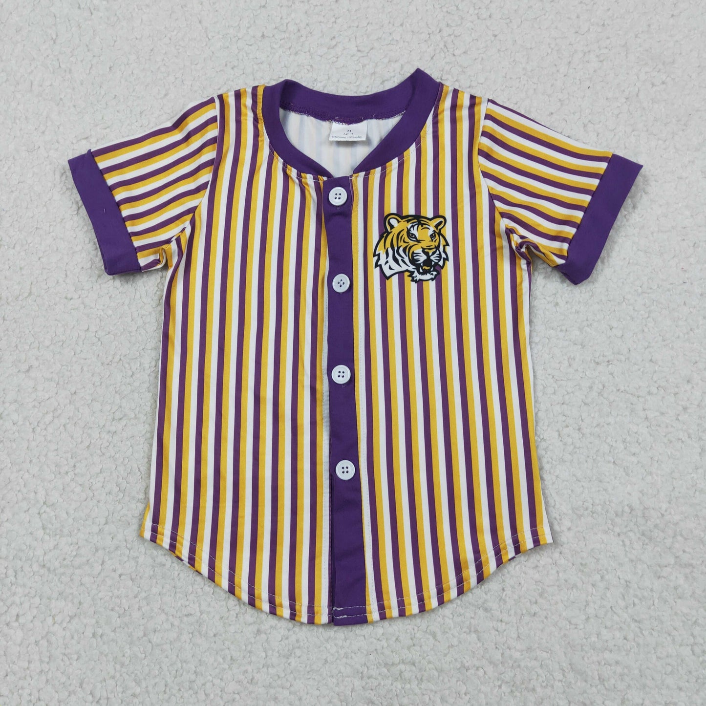 team geaux tiger stripes button v-neck boys t-shirt