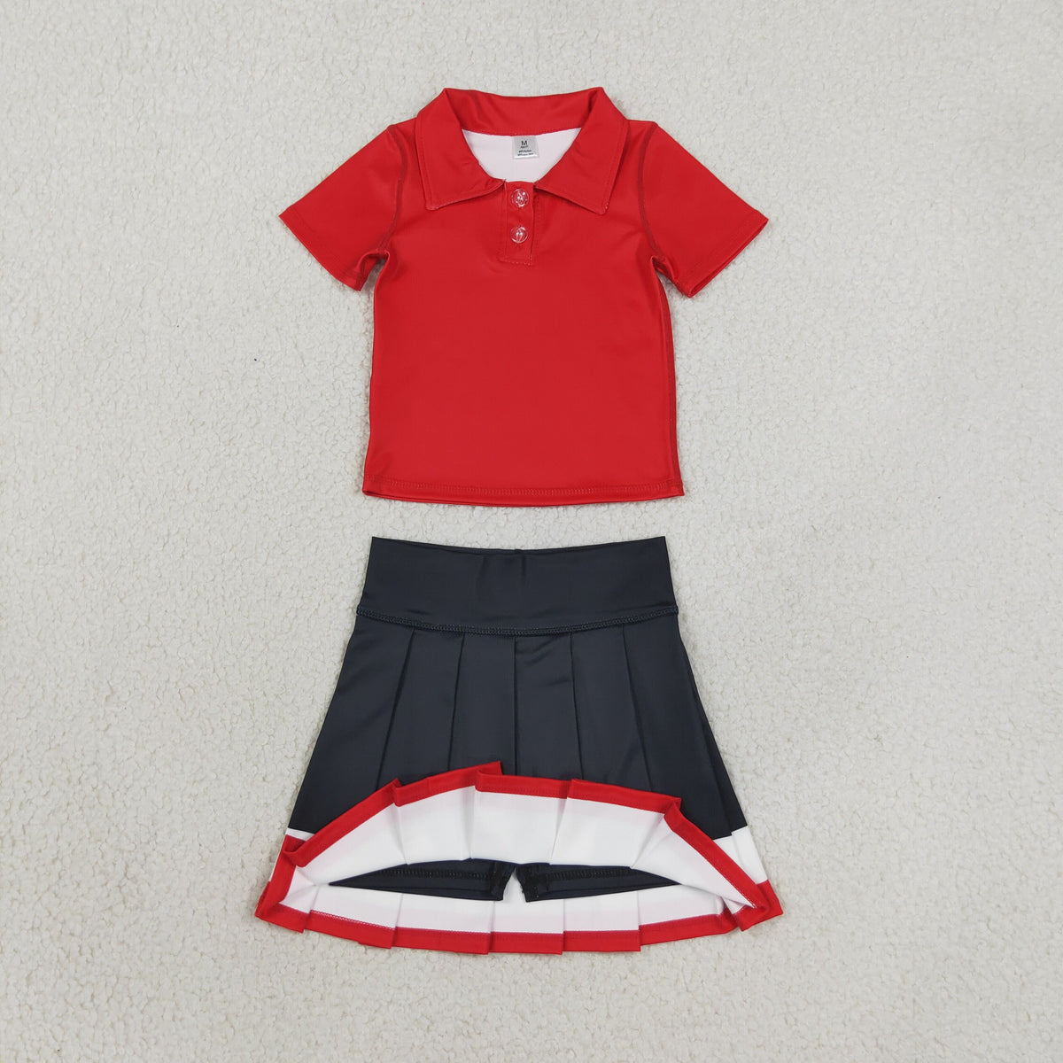 athletic red polo pleated skirt outfit cheerleader clothing