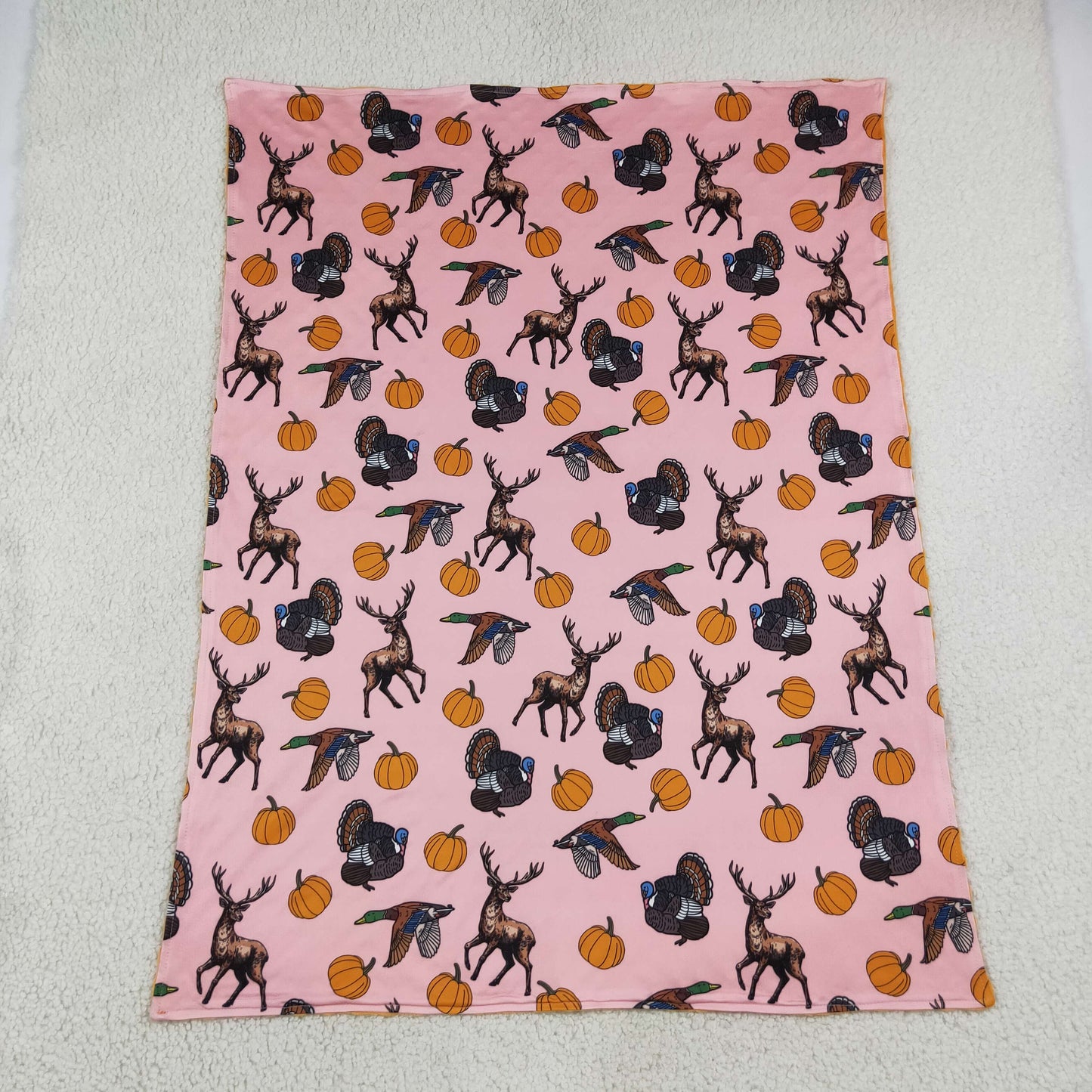 turkey deer pumpkin mallard print baby blanket