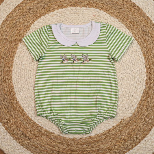 SR4083 baby boy stripes mallard embroidery collared bubble romper baby clothes
