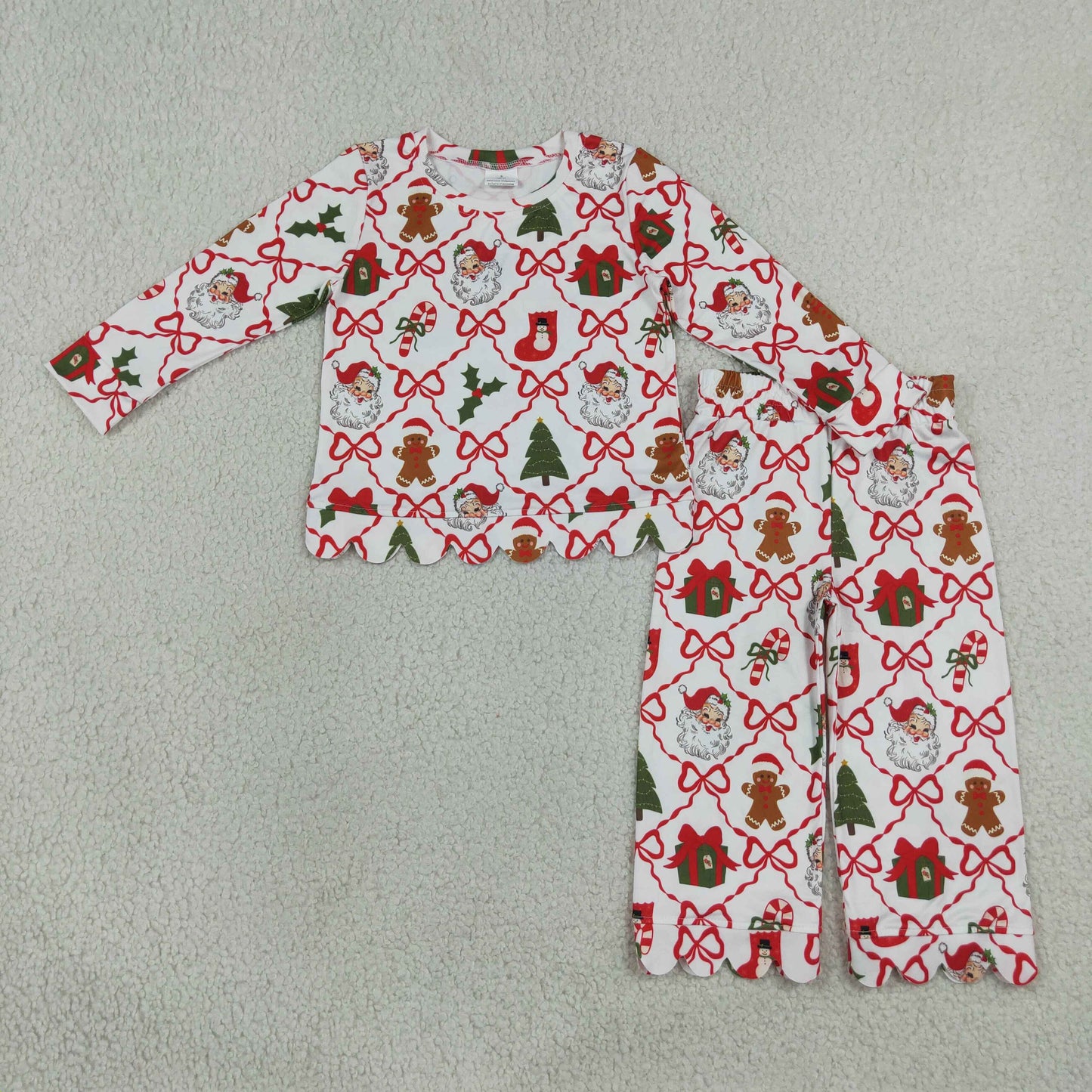 vintage santa coquette bow trellis Christmas girl scallop outfit