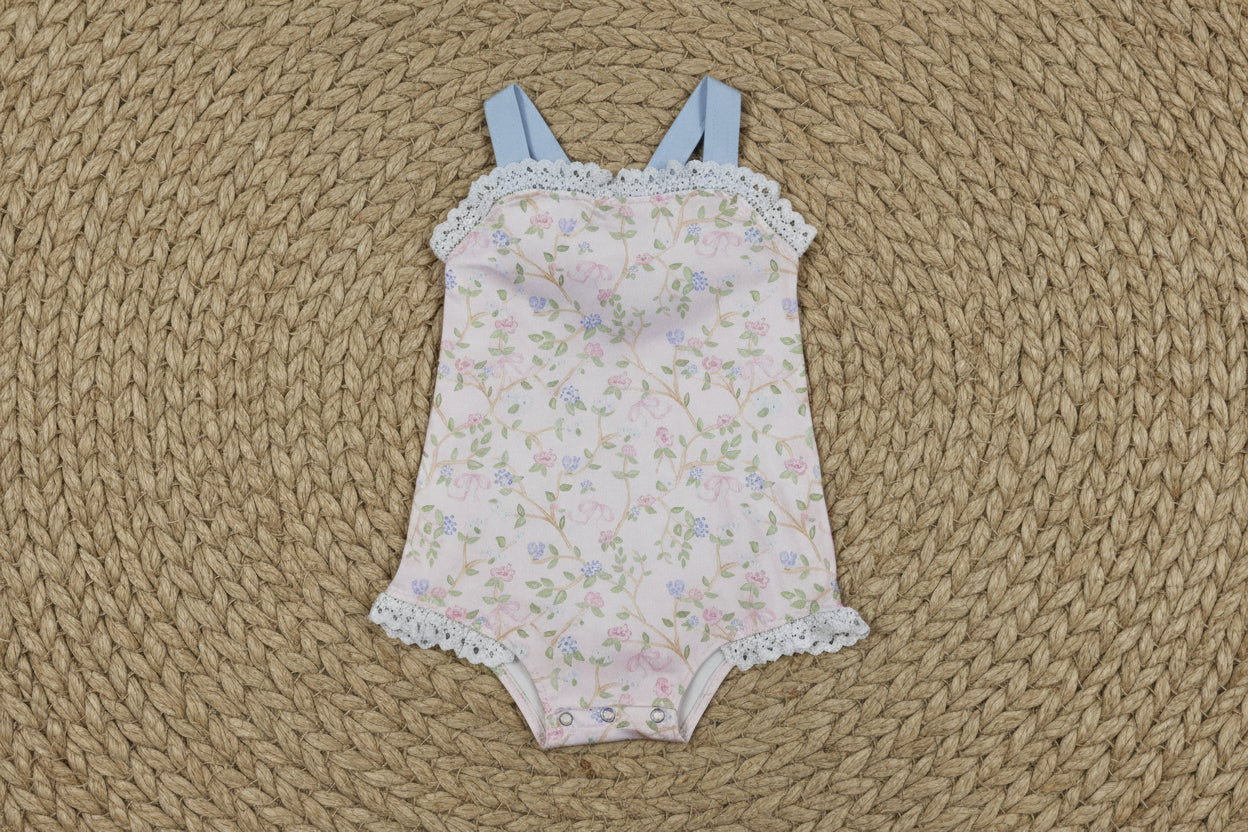 SR3461 coquette floral strap backless bubble romper baby girl clothes
