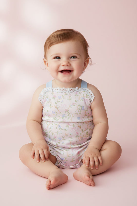 SR3461 coquette floral strap backless bubble romper baby girl clothes