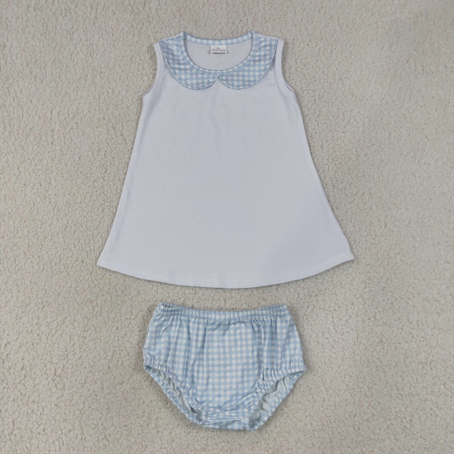 blue gingham collared bummie set for boy