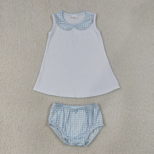 blue gingham collared bummie set for boy