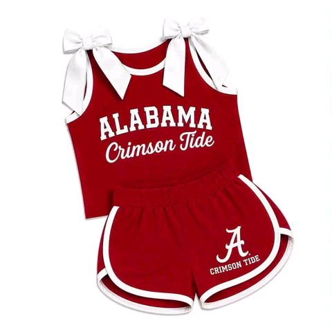 Custom order MOQ 5 PCS CUSTOM STYLE SCHOOL TEAM ALABAMA BOWS GIRLS SHORTS SET
